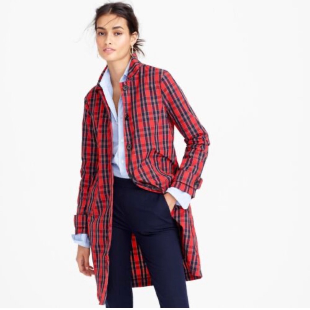 J.Crew Red Plaid Nylon Trench NWT
